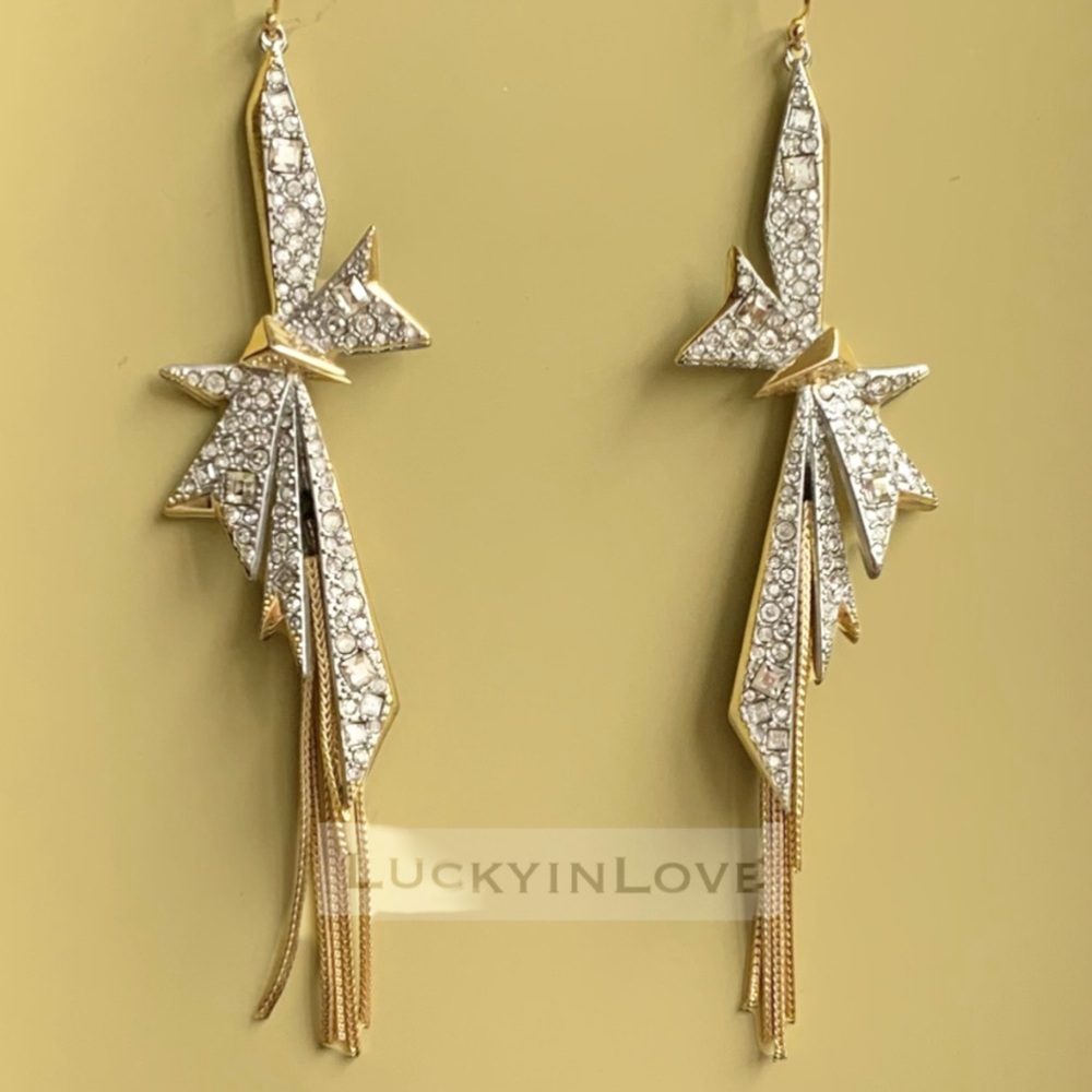 ALEXIS BITTAR • Origami Crystal Bow Fringe Drop Matte Silver Statement Earrings - Picture 4 of 13